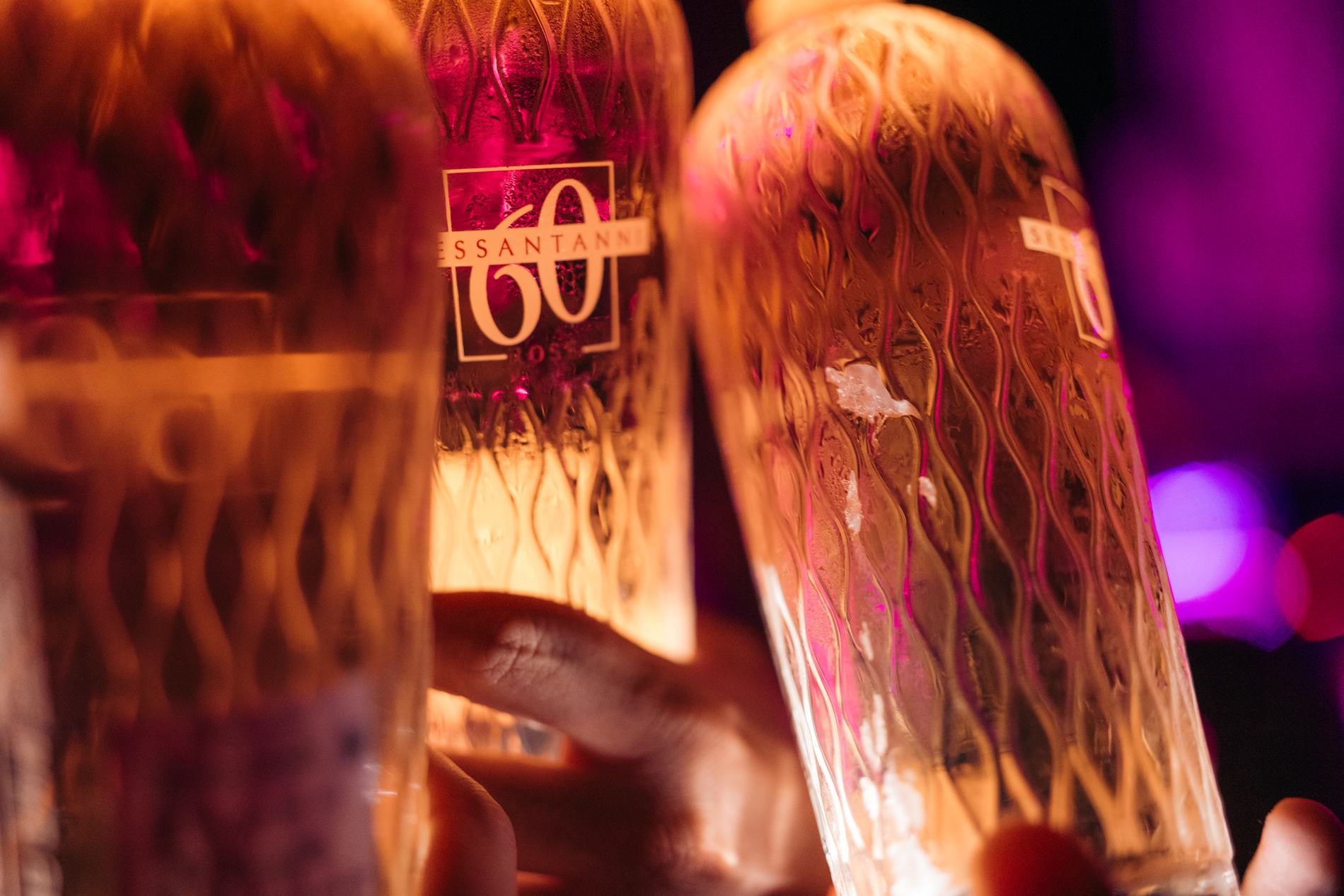 Two lit bottles in close-up